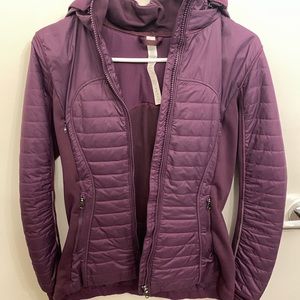 Lululemon Eggplant Zipper Puffer Jacket with Removable Hood